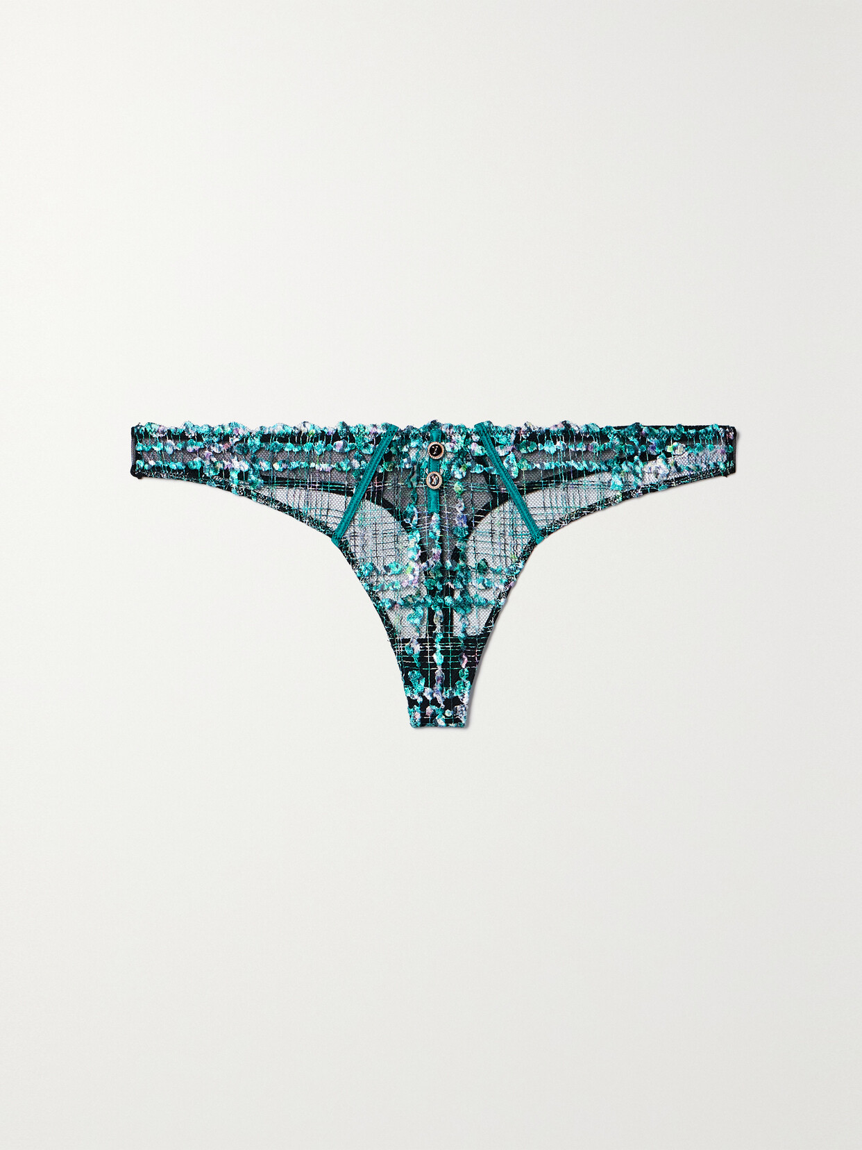 Fleur du Mal + Net Sustain Gabrielle Embellished Embroidered Recycled-tulle Thong - Blue