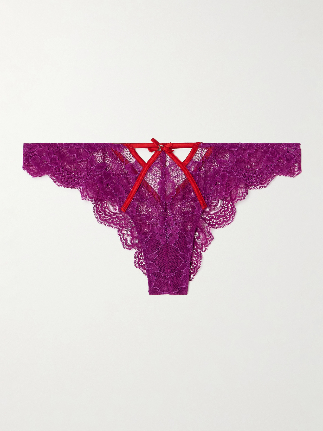 Fleur du Mal Naomi Cutout Silk-blend Satin-trimmed Stretch-lace Briefs - Purple