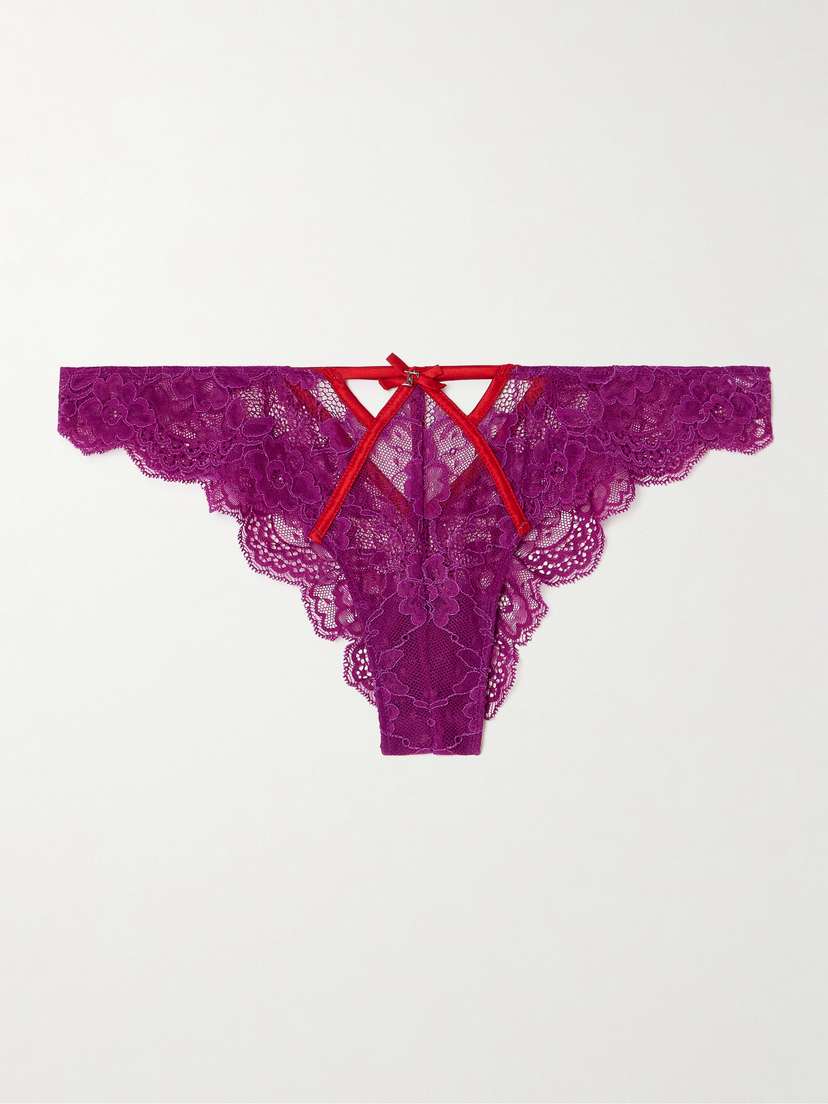 Fleur du Mal Naomi Cutout Silk-blend Satin-trimmed Stretch-lace Briefs