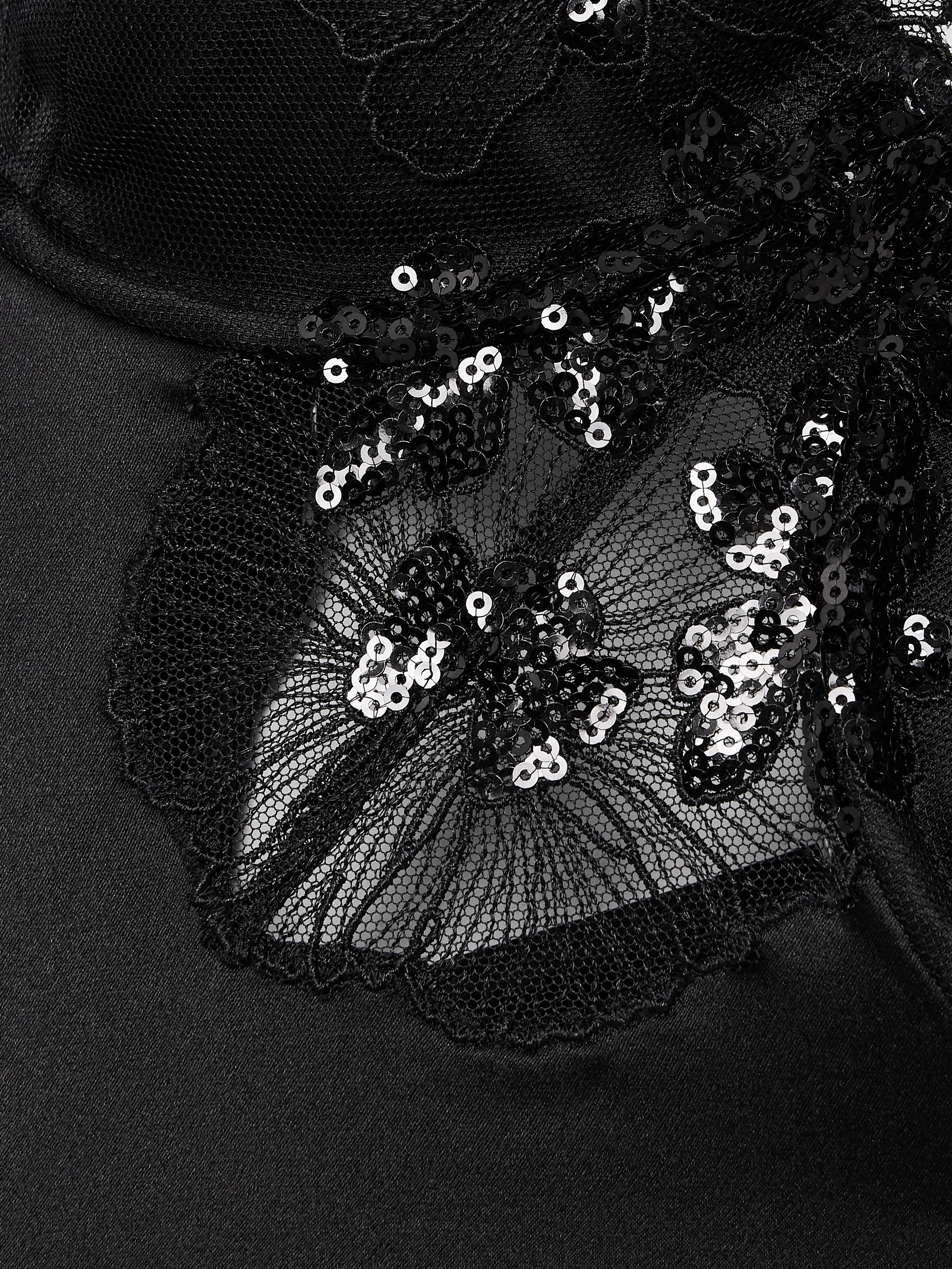 Fleur du Mal + NET SUSTAIN sequined embroidered tulle-trimmed stretch-silk satin chemise thumbnail