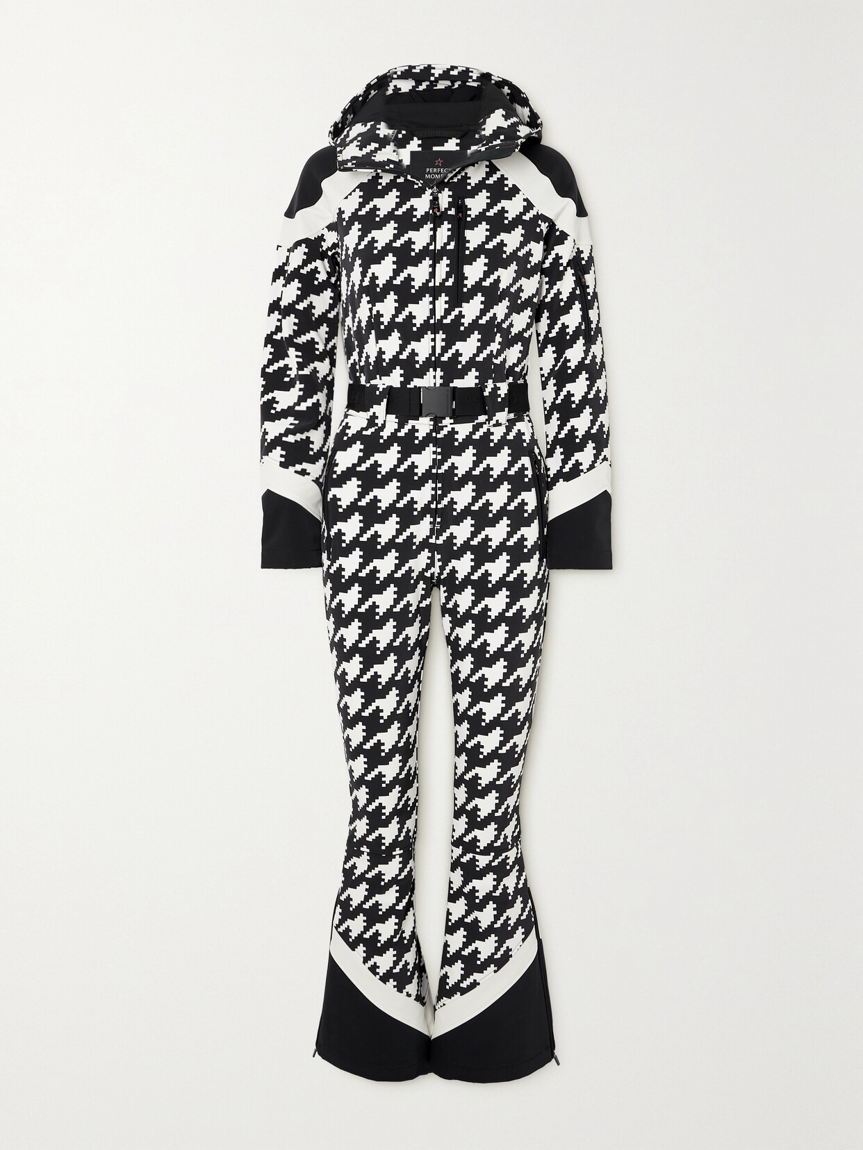 Perfect Moment - Allos Belted Houndstooth Hooded Ski Suit - Black