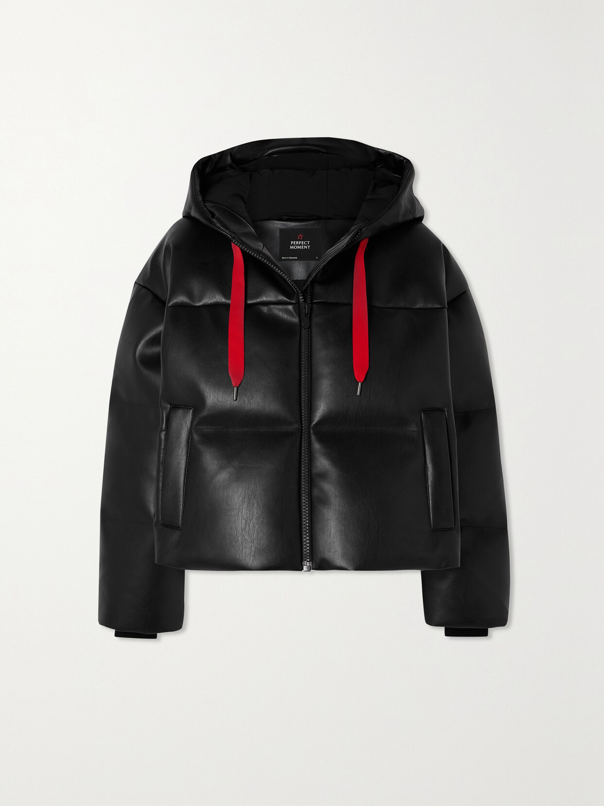 Perfect Moment Taos Embroidered Quilted Faux Leather Hooded Down Ski Jacket - Black