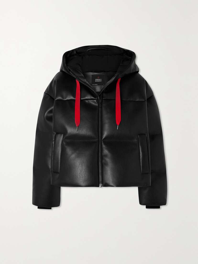 Perfect Moment Taos Embroidered Quilted Faux Leather Hooded Down Ski Jacket