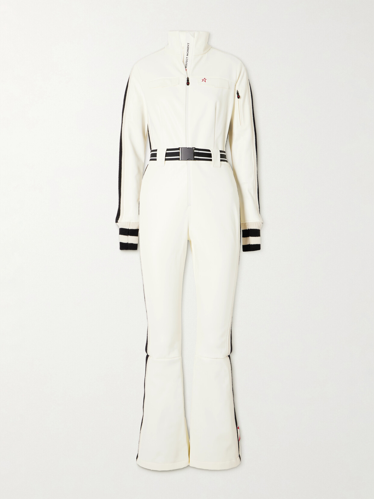 Shop Perfect Moment Crystal Merino Wool-trimmed Faux Leather Ski Suit In White