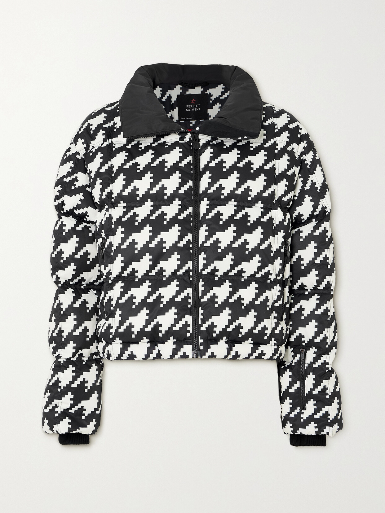 Shop Perfect Moment Nevada Duvet Ii Quilted Houndstooth Down Ski Jacket In Black