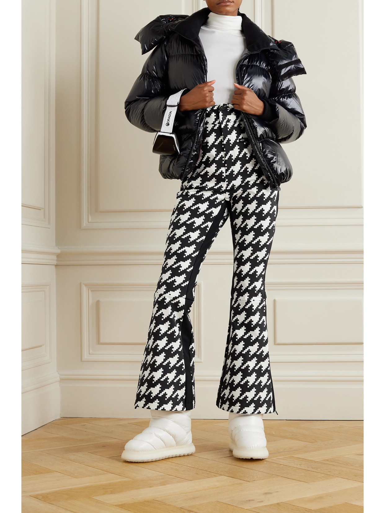 Shop Perfect Moment Isola San Houndstooth Salopettes In Black