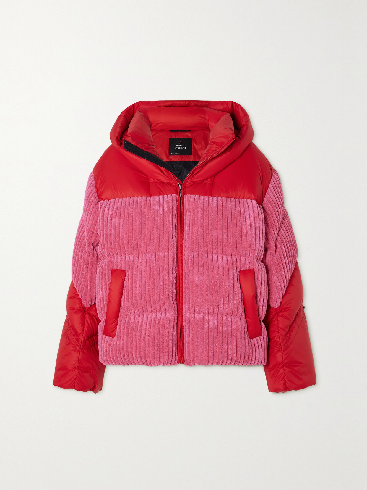 Shop Perfect Moment Zao Quilted Terry-paneled Down Hooded Ski Jacket In Pink