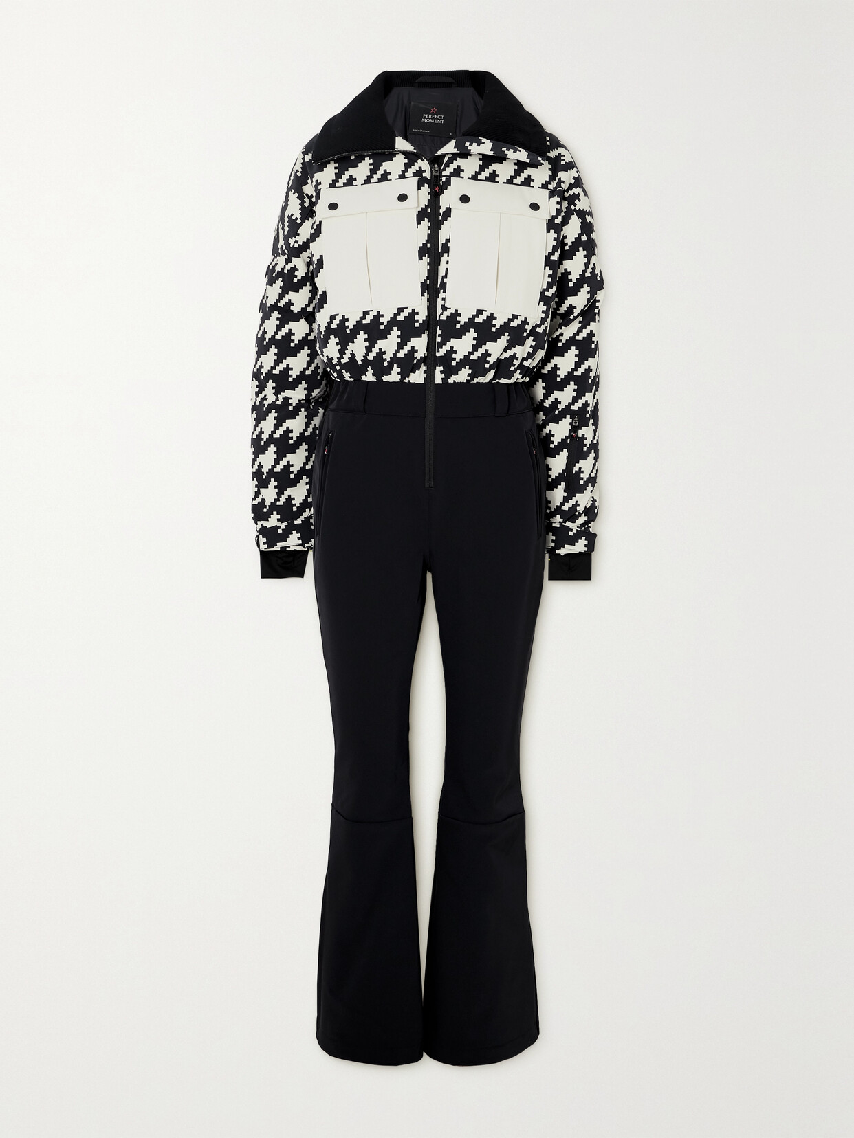 Perfect Moment - Helen Houndstooth Quilted Down Ski Suit - Black