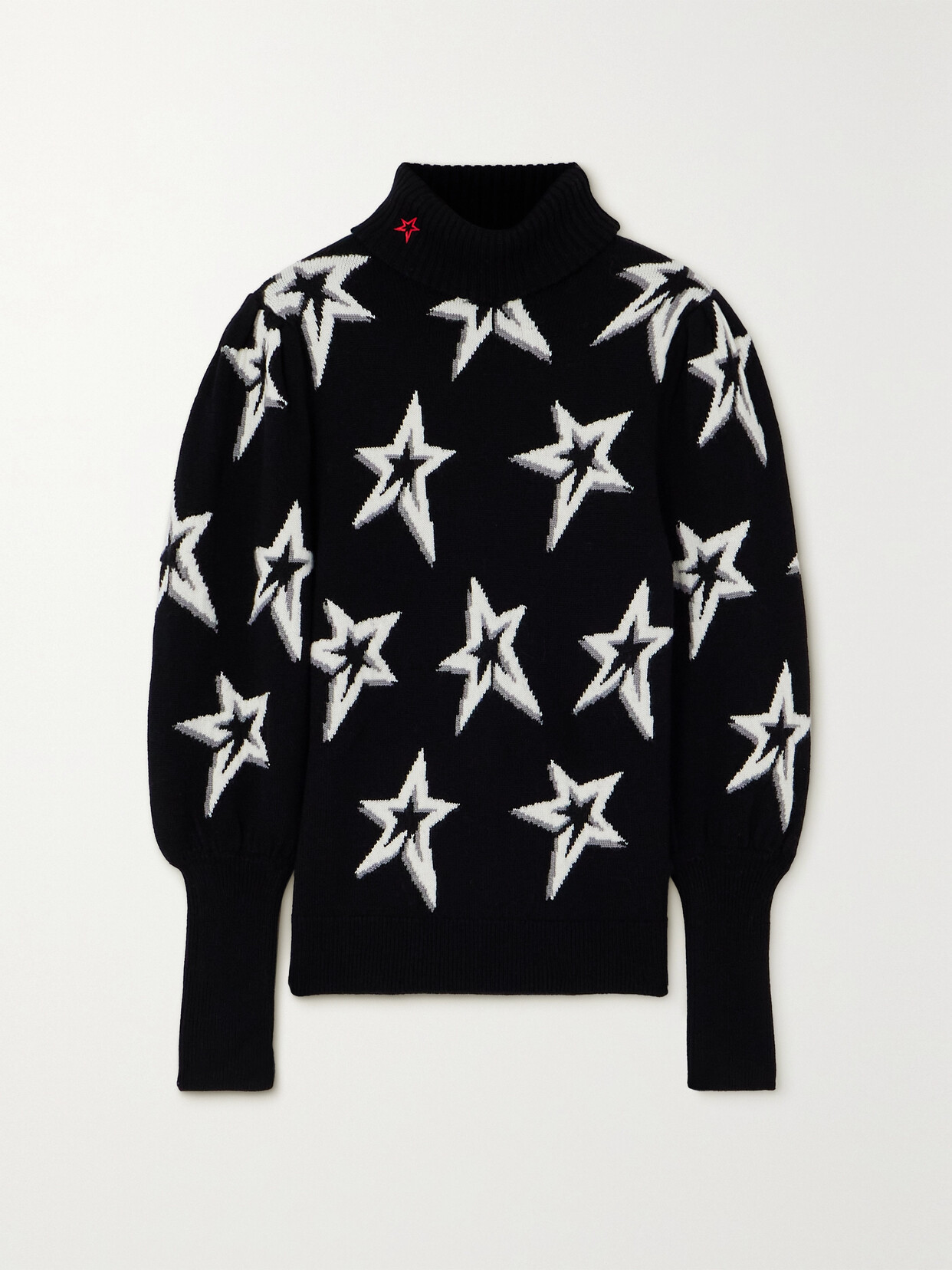 Perfect Moment Star Dust Intarsia Merino Wool Turtleneck Sweater - Black