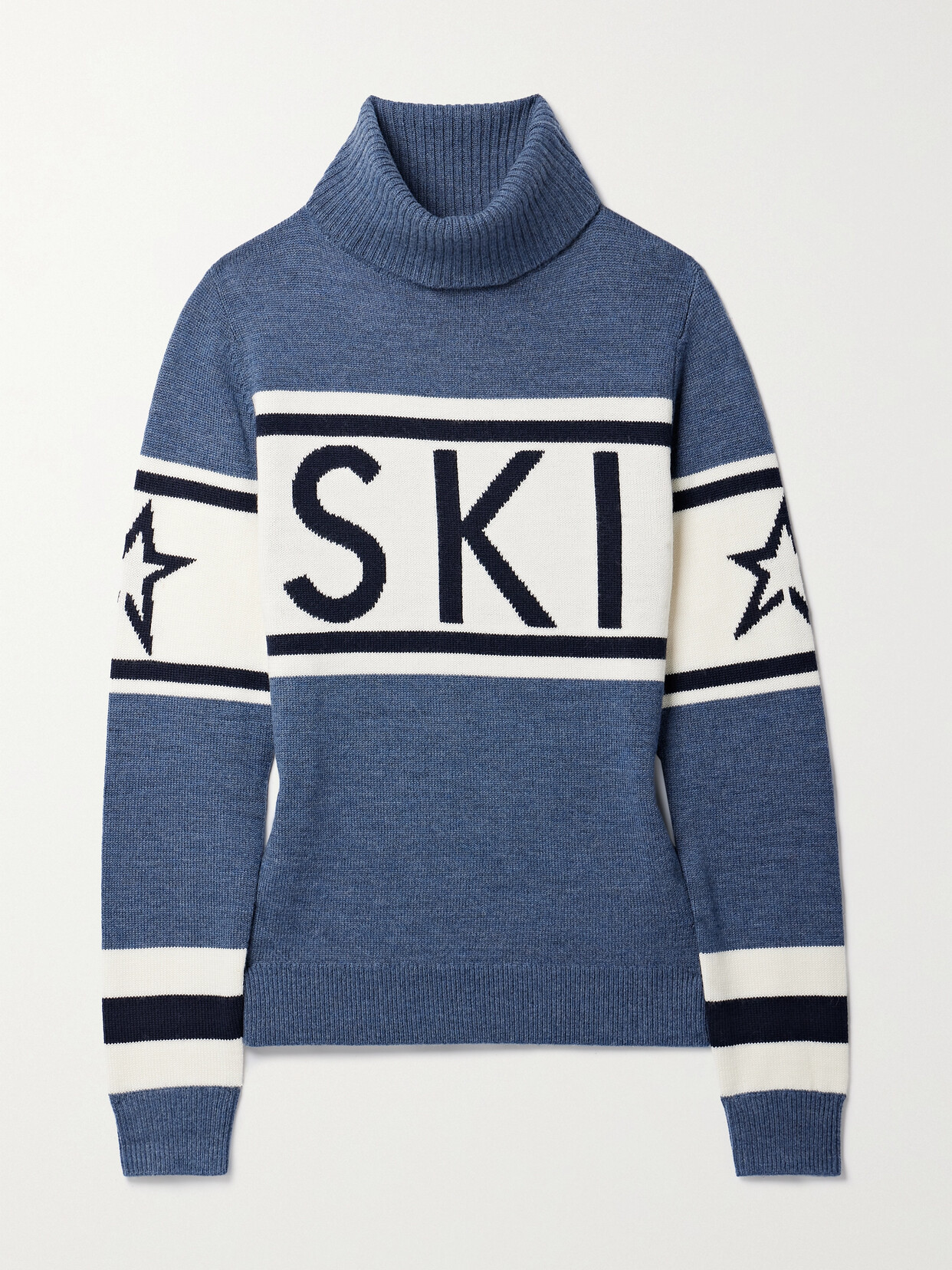 Shop Perfect Moment Schild Intarsia Merino Wool Turtleneck Sweater In Blue