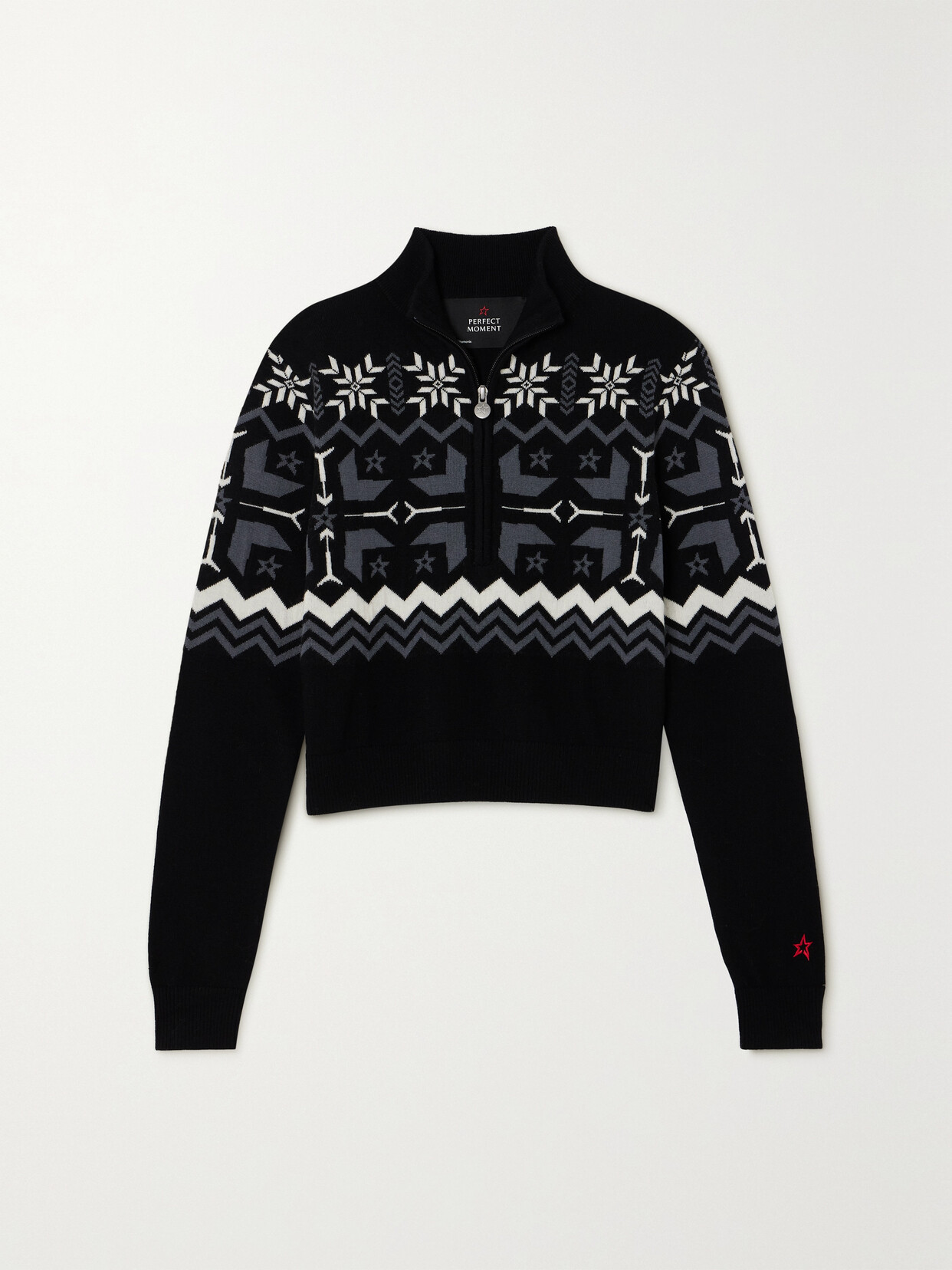 Shop Perfect Moment Nordic Fair Isle Intarsia Merino Wool Sweater In Black