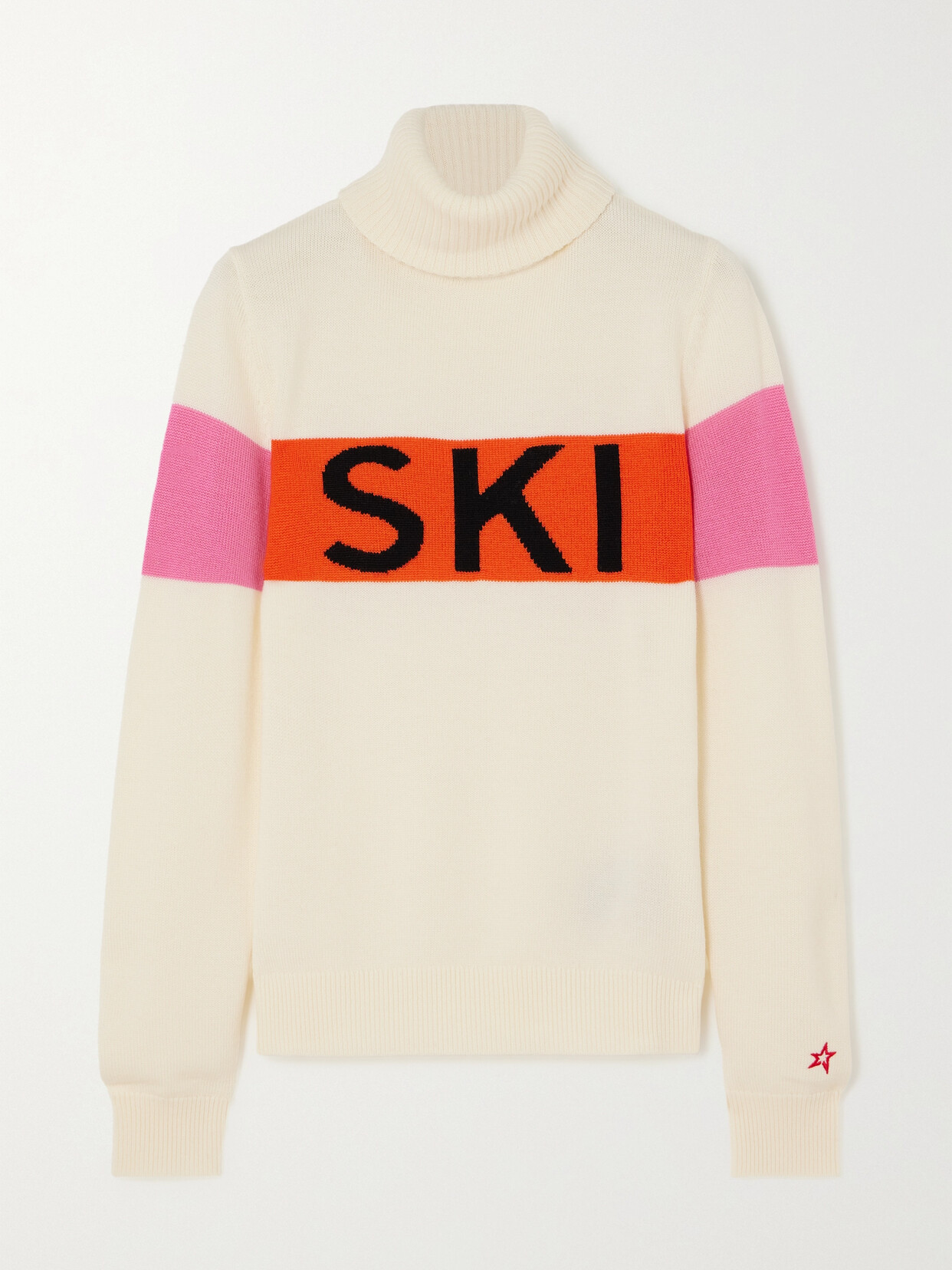 Perfect Moment Color-block Intarsia Merino Wool Turtleneck Sweater In White