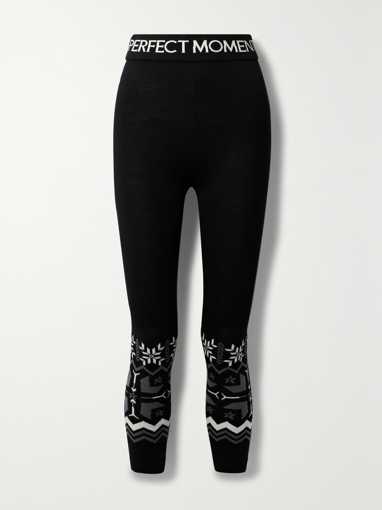 Shop Perfect Moment Nordic Fair Isle Jacquard-knit Merino Wool Leggings In Black