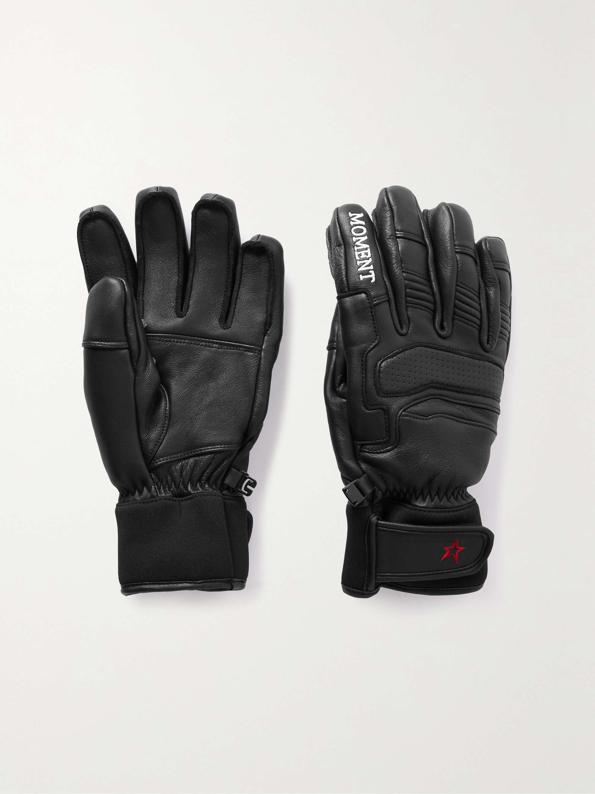 Embroidered padded leather ski gloves