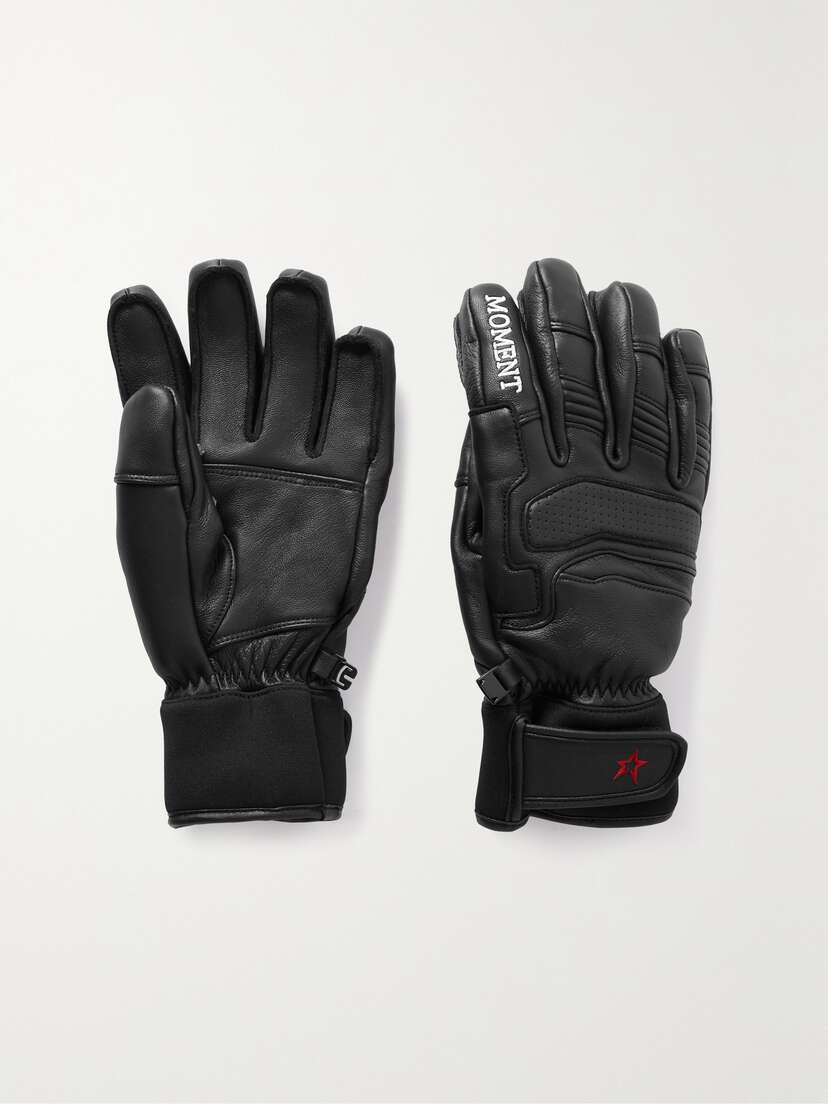Perfect Moment Embroidered Padded Leather Ski Gloves