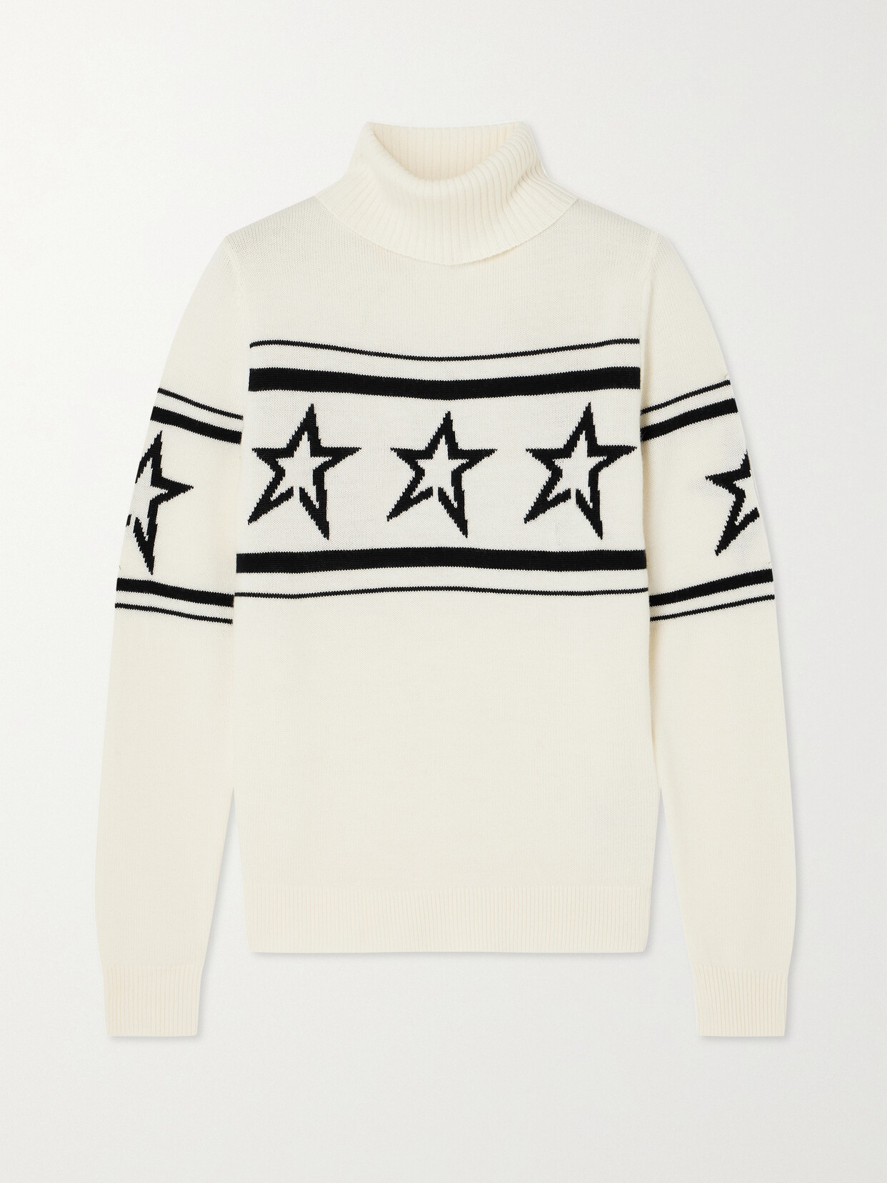 Perfect Moment Chopper Intarsia Merino Wool Turtleneck Sweater - White