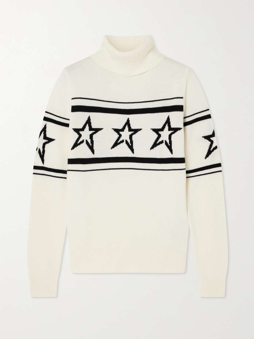 Perfect Moment Chopper Intarsia Merino Wool Turtleneck Sweater