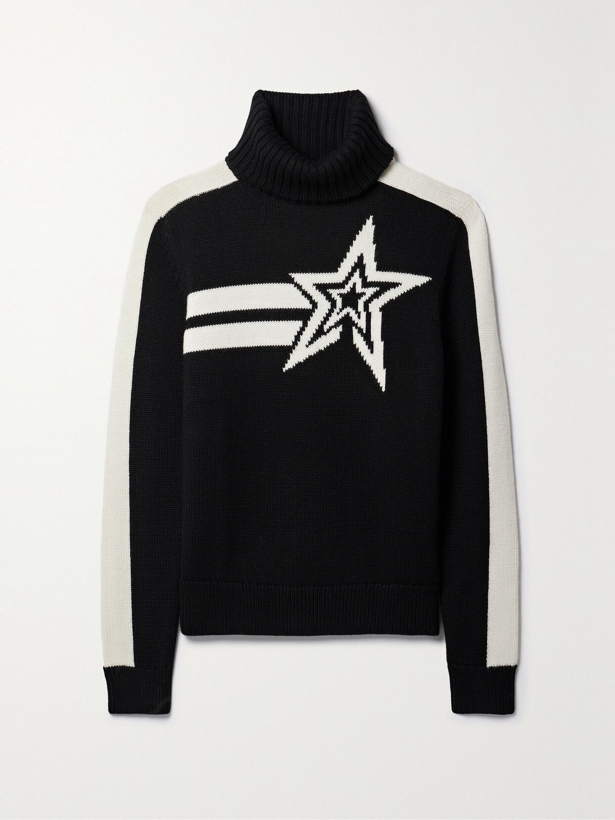 Perfect Moment Claudia Intarsia Merino Wool Turtleneck Sweater - Black