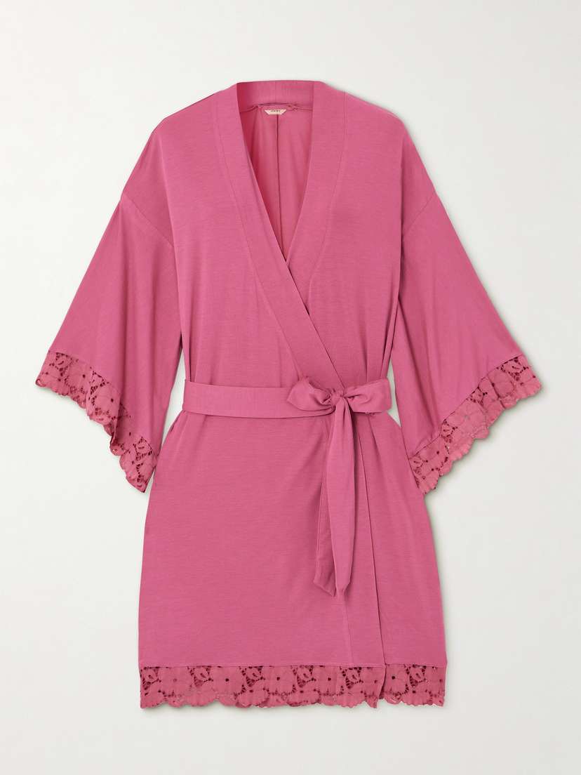 Eberjey + Net Sustain Naya Lace-trimmed Stretch-modal Robe