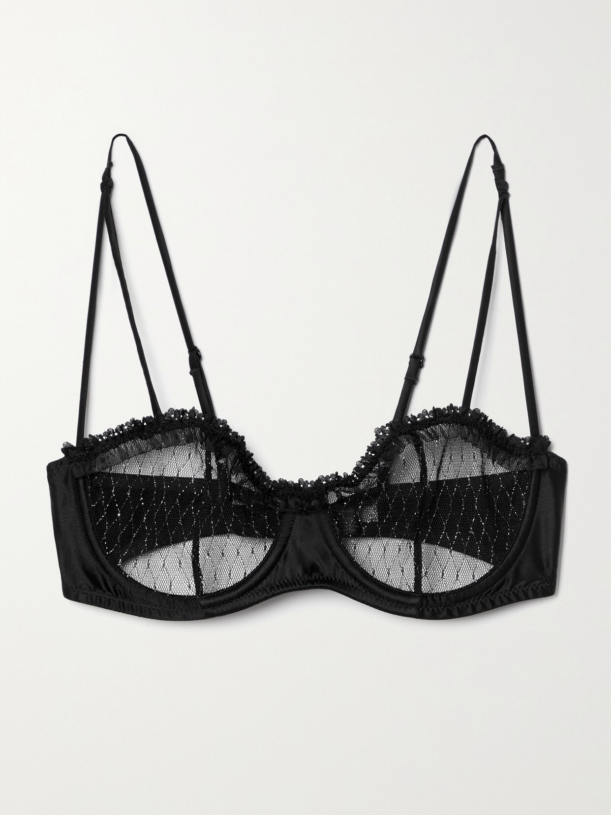 Kiki De Montparnasse Les Follies Satin-trimmed Metallic Tulle Balconette Bra In Black