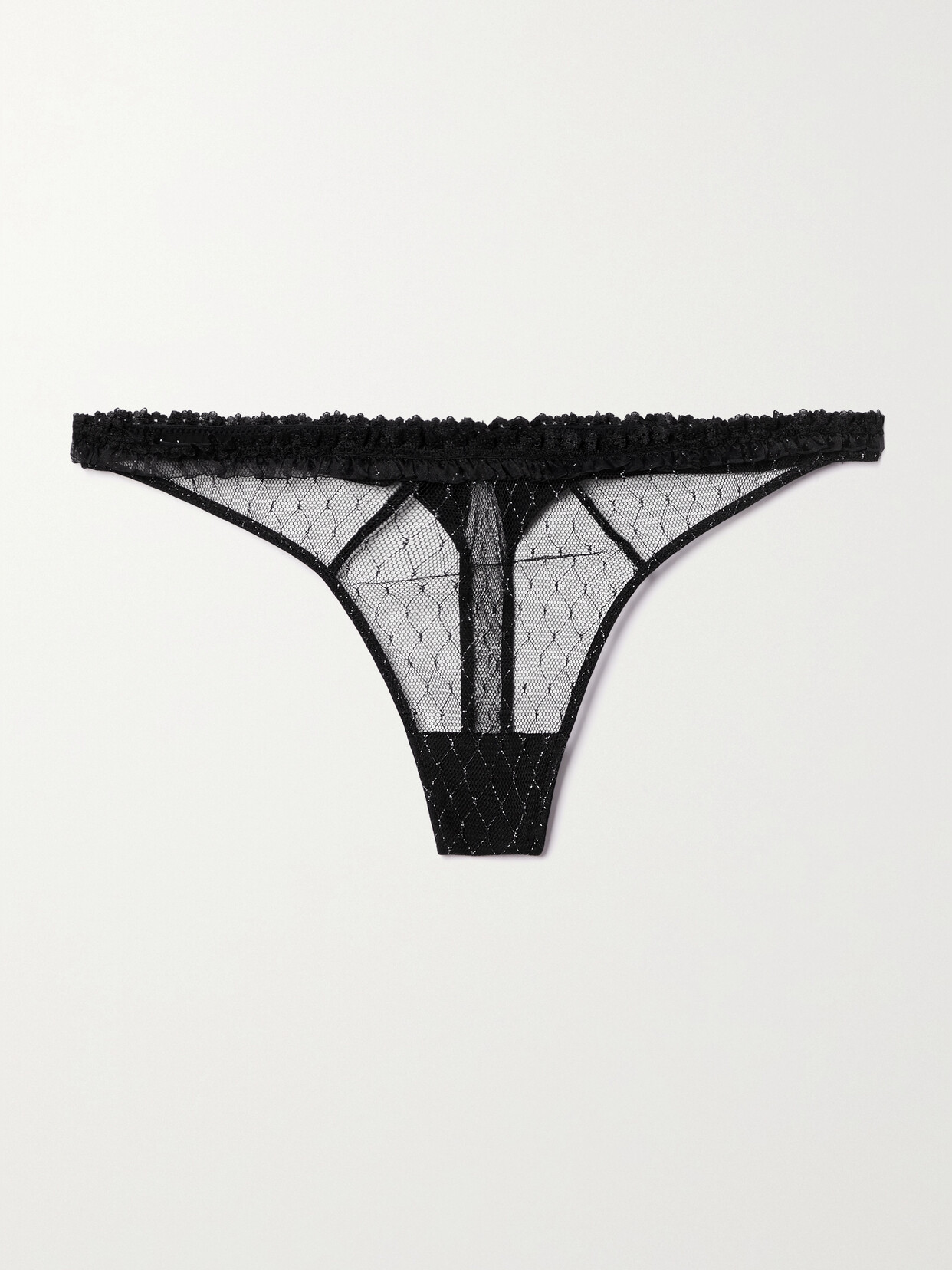 Kiki De Montparnasse Les Follies Satin-trimmed Metallic Tulle Thong In Black