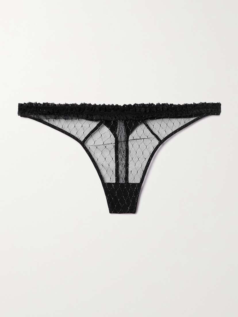 Kiki de Montparnasse Les Follies Satin-trimmed Metallic Tulle Thong