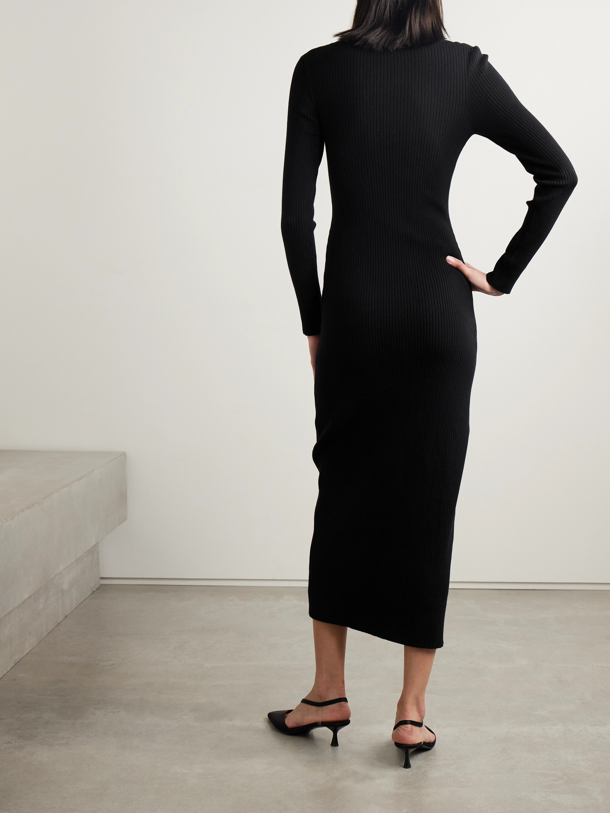 Skin Priyanka Cutout Ribbed Cotton-blend Maxi Dress In Black