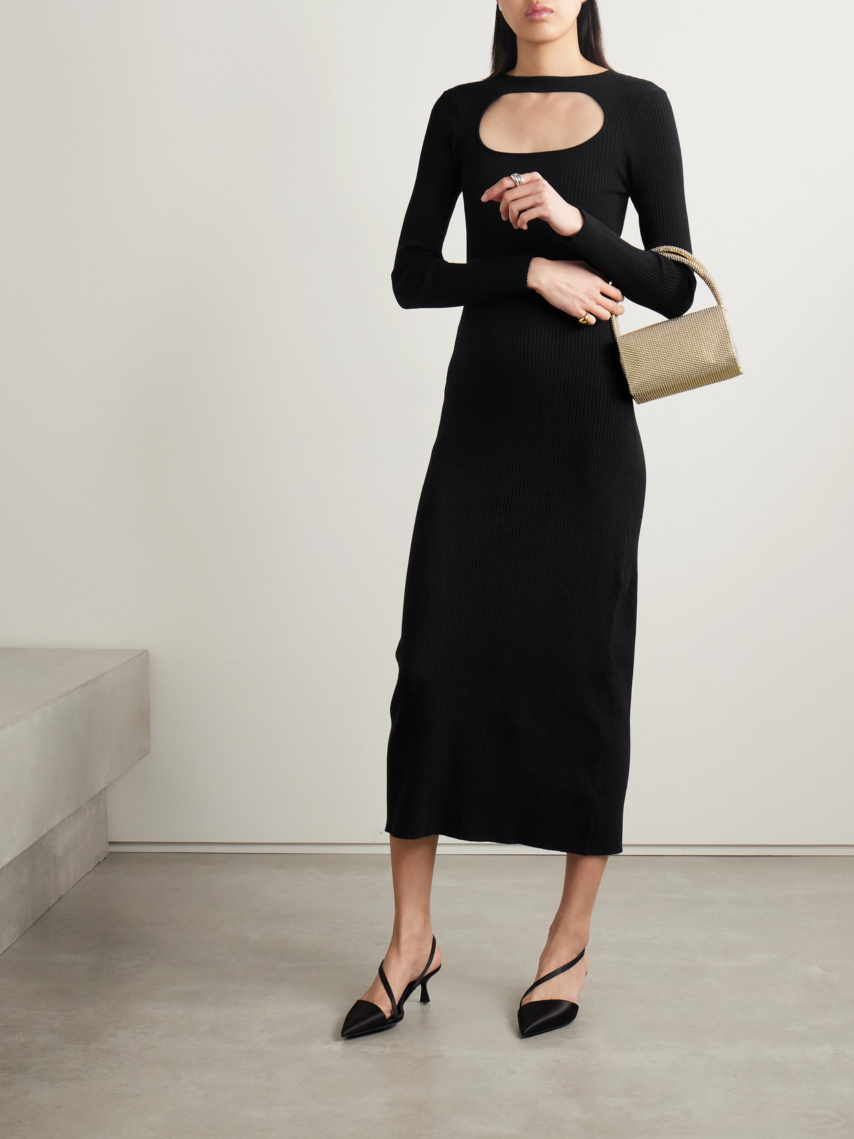 Skin Priyanka Cutout Ribbed Cotton-blend Maxi Dress In Black