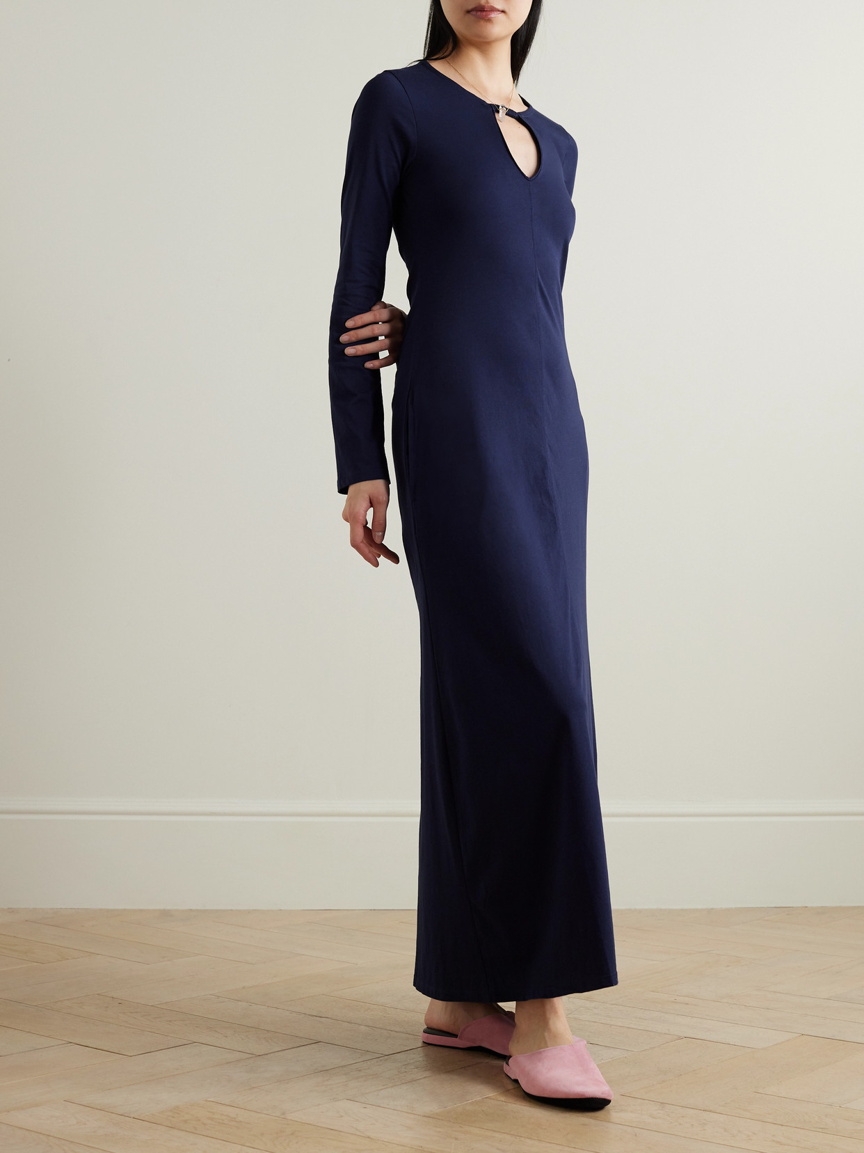 Skin + Net Sustain Collina Cutout Ruched Organic Pima Cotton-jersey Maxi Dress In Black