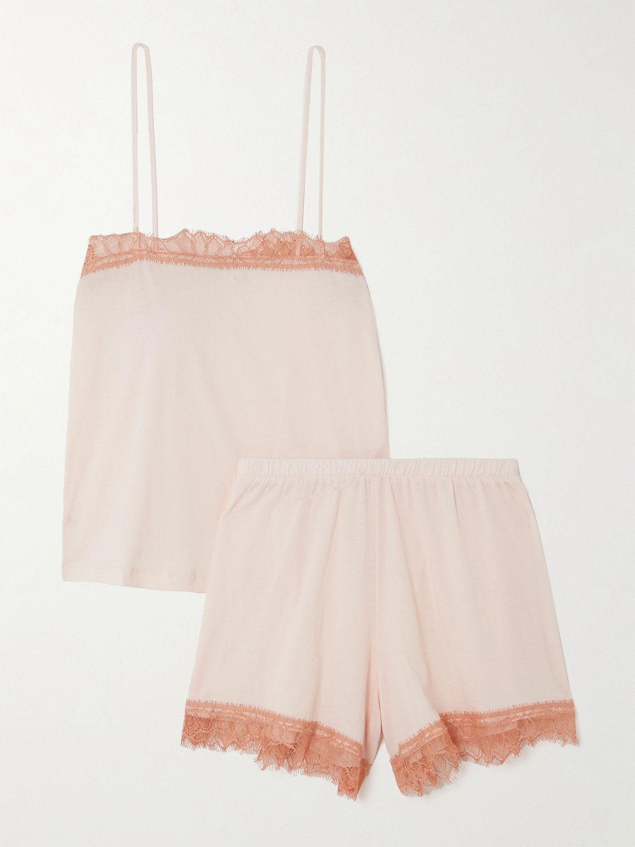 Skin - + Net Sustain Recycled Lace-trimmed Organic Pima Cotton-jersey Pajama Set - Pink