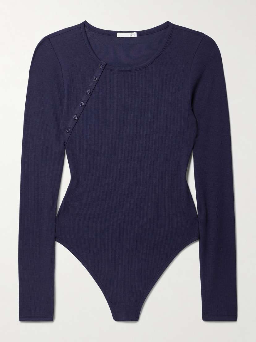 Skin Nan Asymmetric Stretch-pima Cotton And Modal-blend Thong Bodysuit