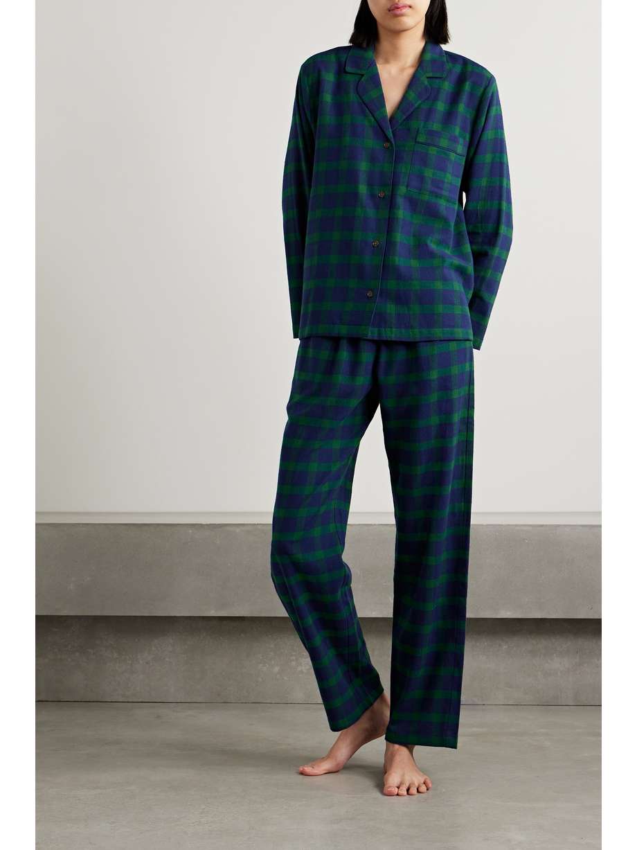 Few things are more comforting than slipping into pajamas after a long day - Eberjey's set is made from brushed cotton-flannel to make that experience all the more enjoyable. Woven with checks, the shirt has classic lapels and button fastenings, while the pants are fitted with a flexible elastic waist.