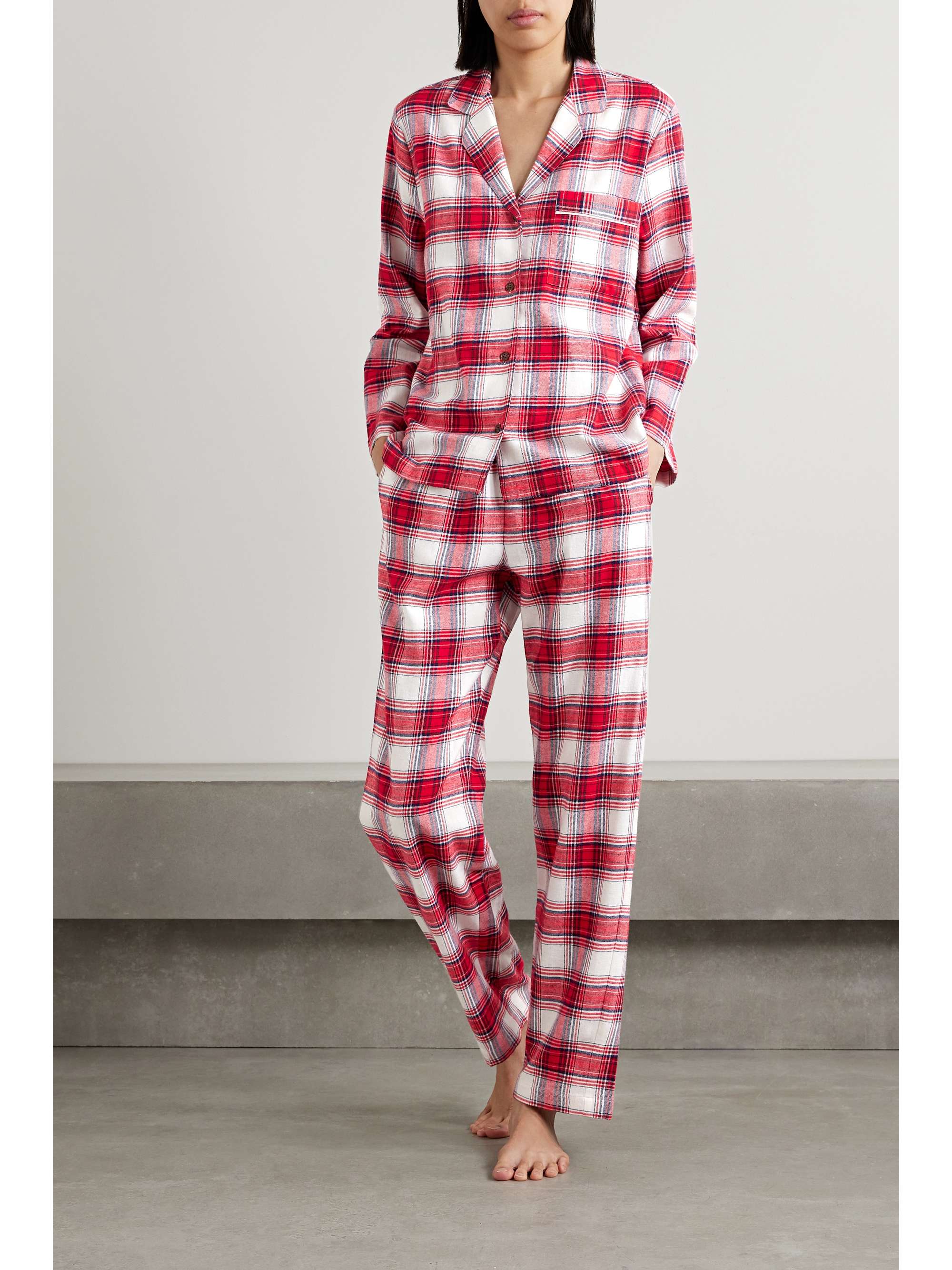 EBERJEY Checked cotton-flannel pajama set