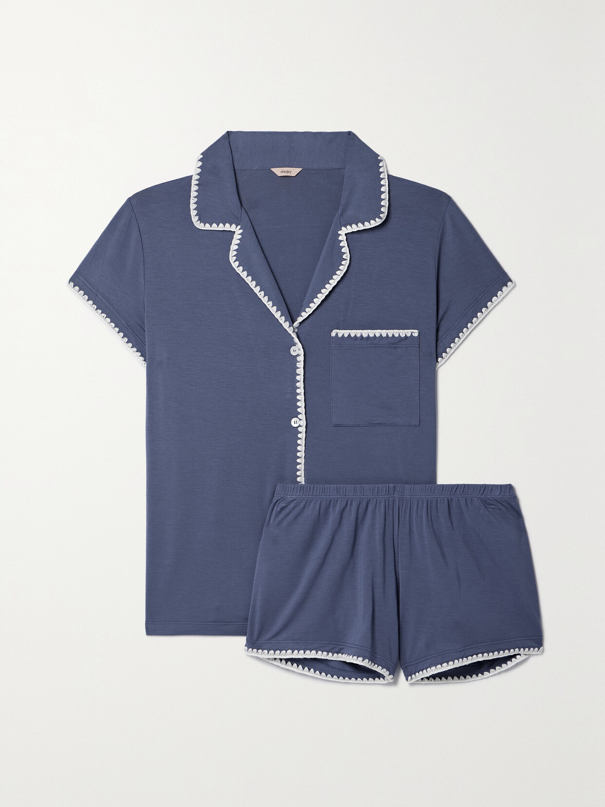 Shop Eberjey + Net Sustain Frida Whipstitched Stretch-tencel™ Modal Jersey Pajama Set In Blue