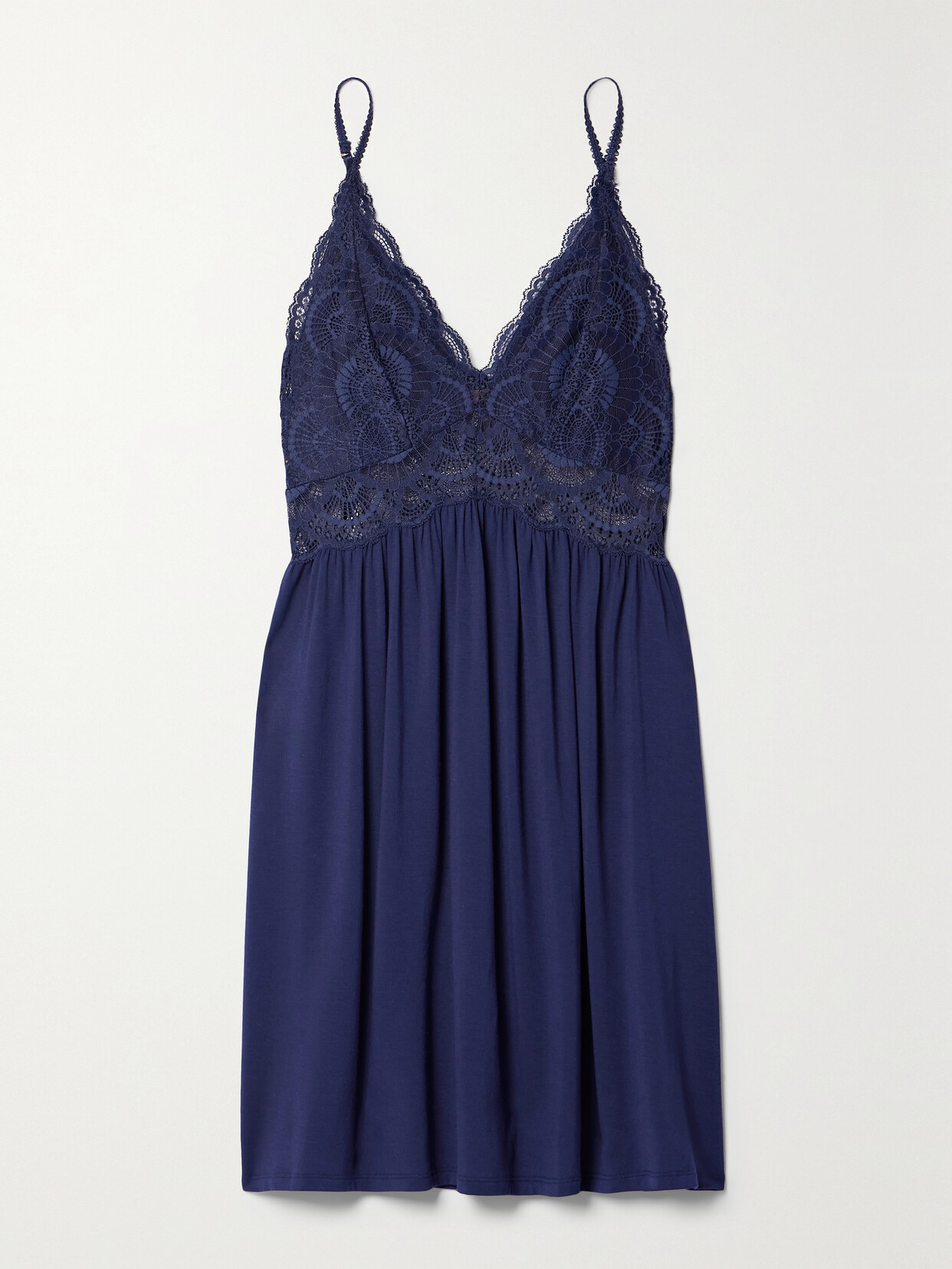 Eberjey Mariana Lace-trimmed Stretch-tencel Modal Chemise In True Navy