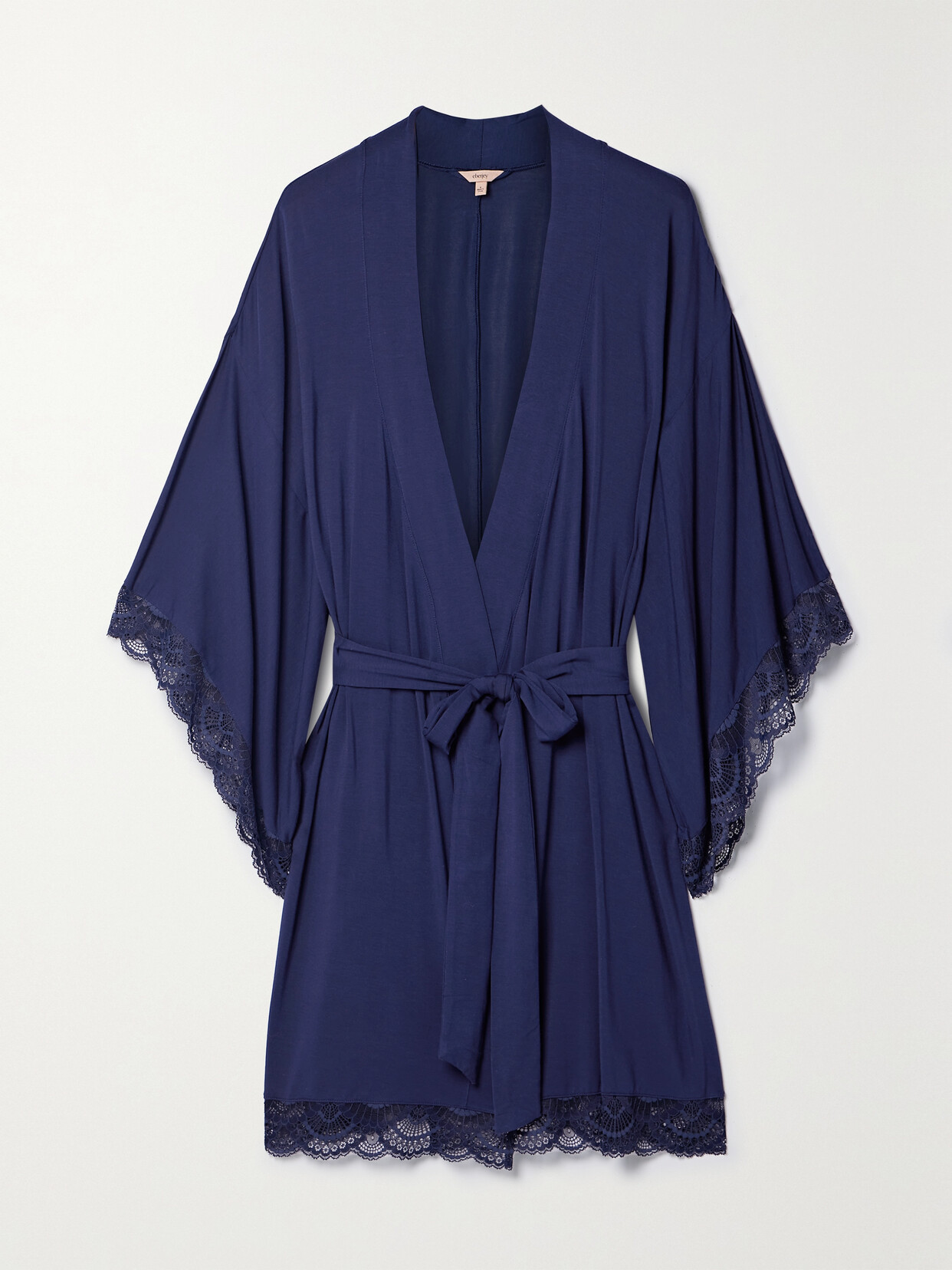 Eberjey The Mademoiselle Lace-trimmed Stretch-tencel Modal Dressing Gown In Blue