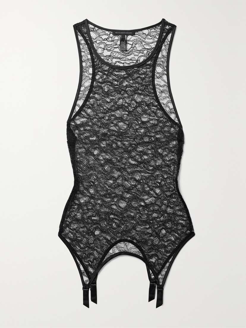 Kiki de Montparnasse Enchante Silk-blend Satin-trimmed Stretch-lace Tank