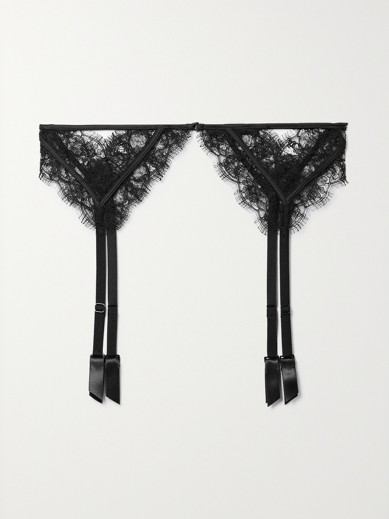 Kiki de Montparnasse - Satin-trimmed Silk-blend Leavers Lace Suspender Belt - Black