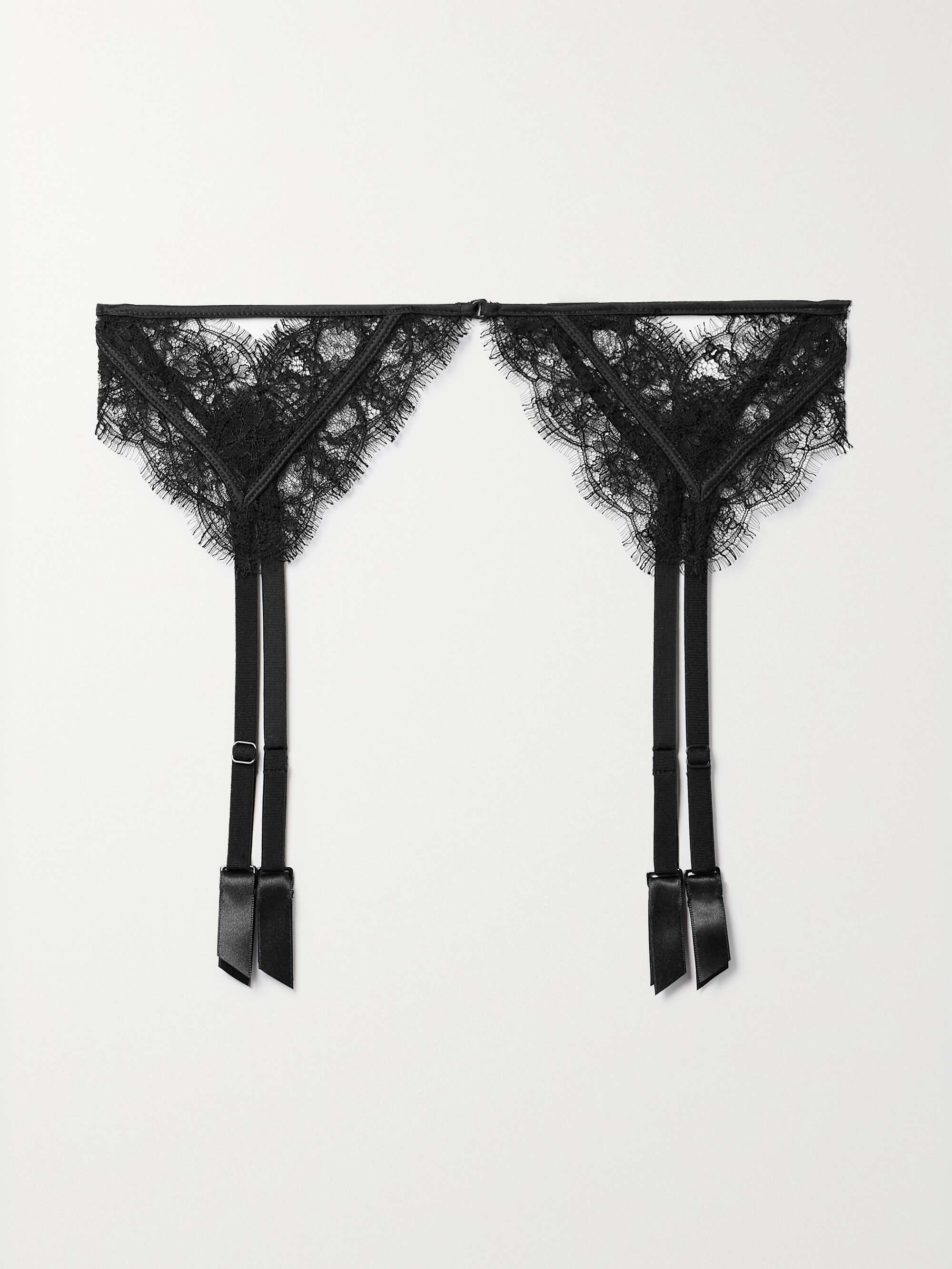 KIKI DE MONTPARNASSE Satin-trimmed silk-blend Leavers lace suspender belt