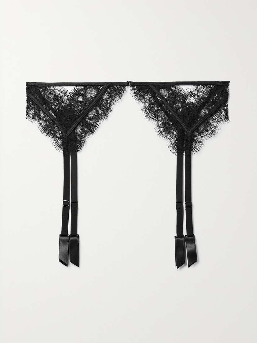 Kiki de Montparnasse Satin-trimmed Silk-blend Leavers Lace Suspender Belt