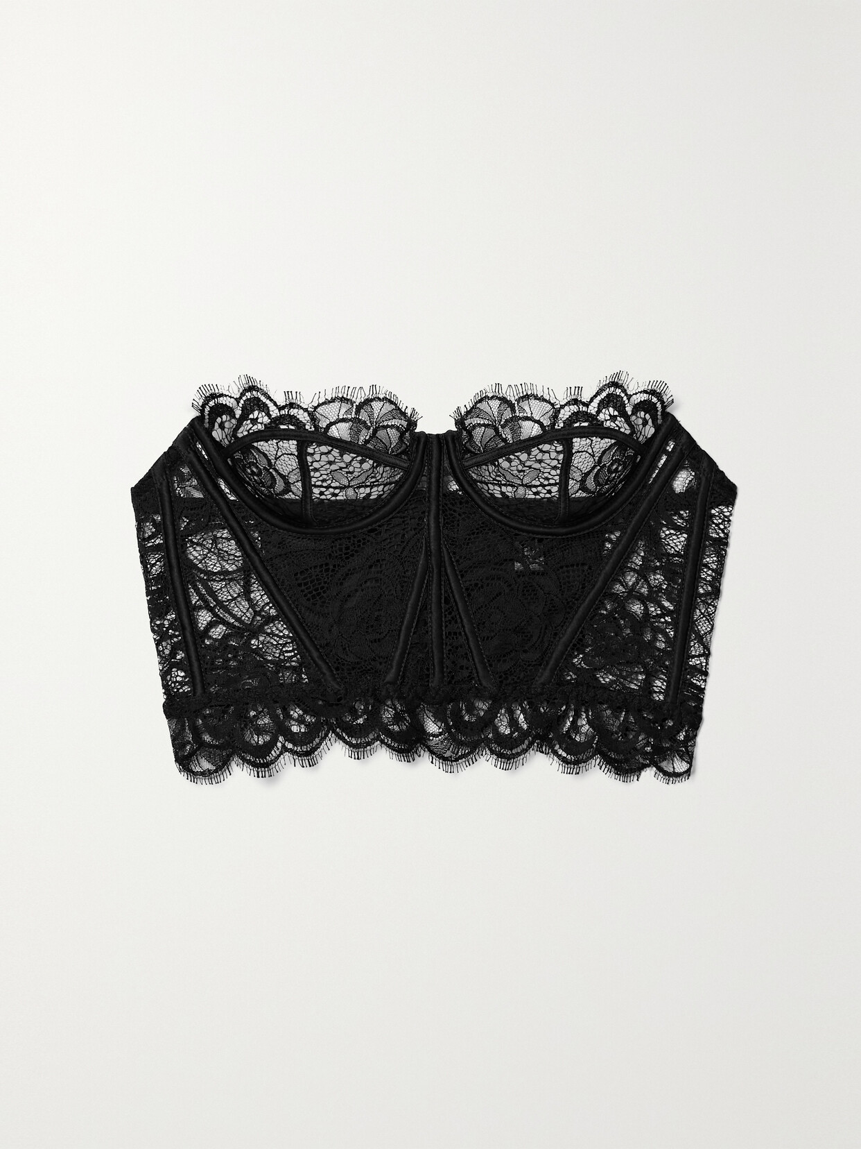 Kiki de Montparnasse Coquette Strapless Silk-blend Satin-trimmed Cotton-blend Lace Bustier Top - Black