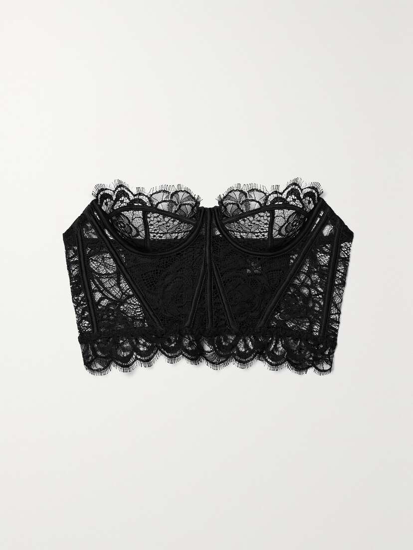 Kiki de Montparnasse Coquette Strapless Silk-blend Satin-trimmed Cotton-blend Lace Bustier Top