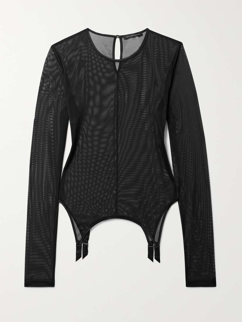 Kiki de Montparnasse Silk Satin-trimmed Stretch-tulle Top