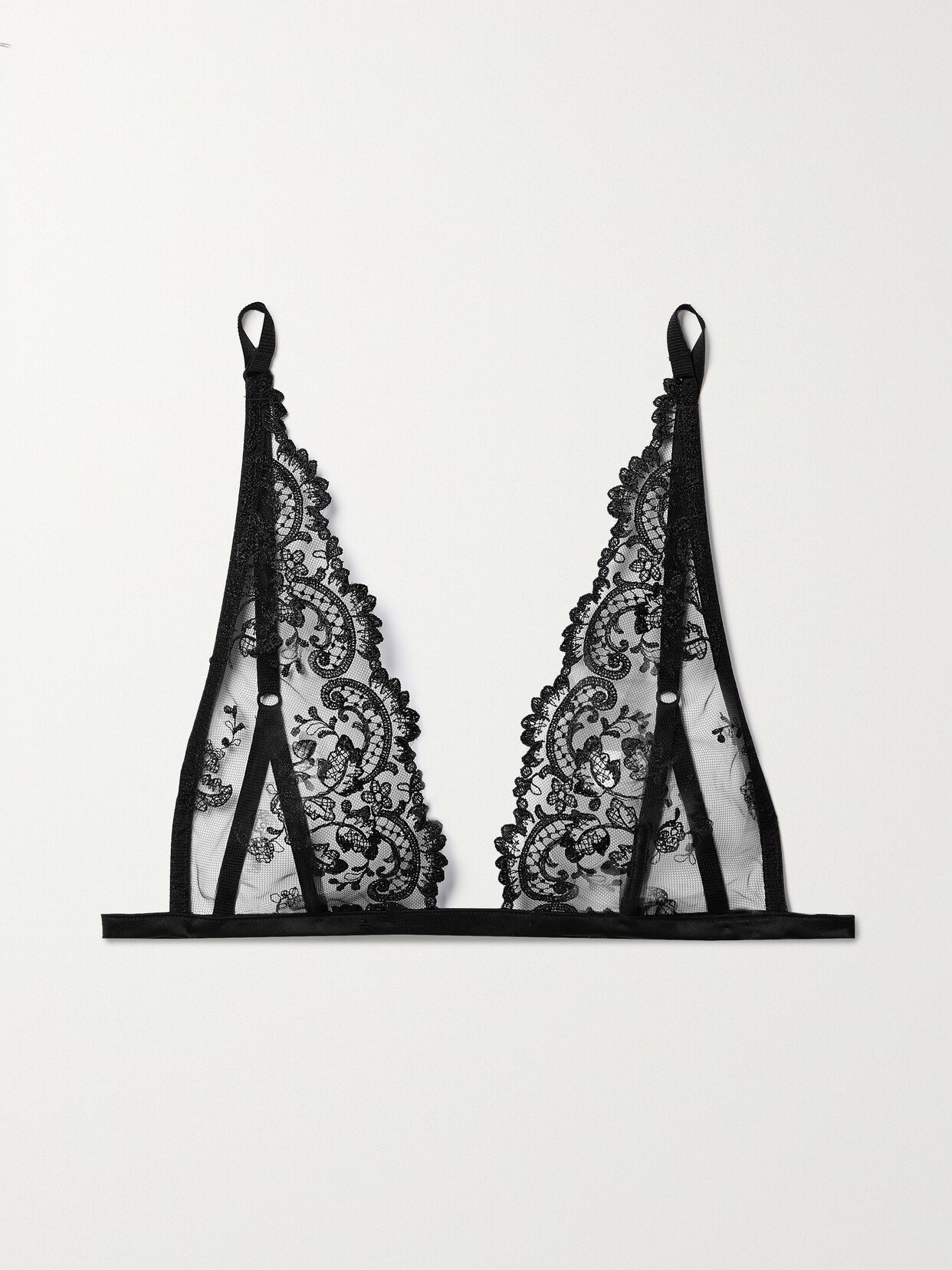 Kiki de Montparnasse - Juliette Silk-blend Satin-trimmed Embroidered Tulle Soft-cup Triangle Bra - Black