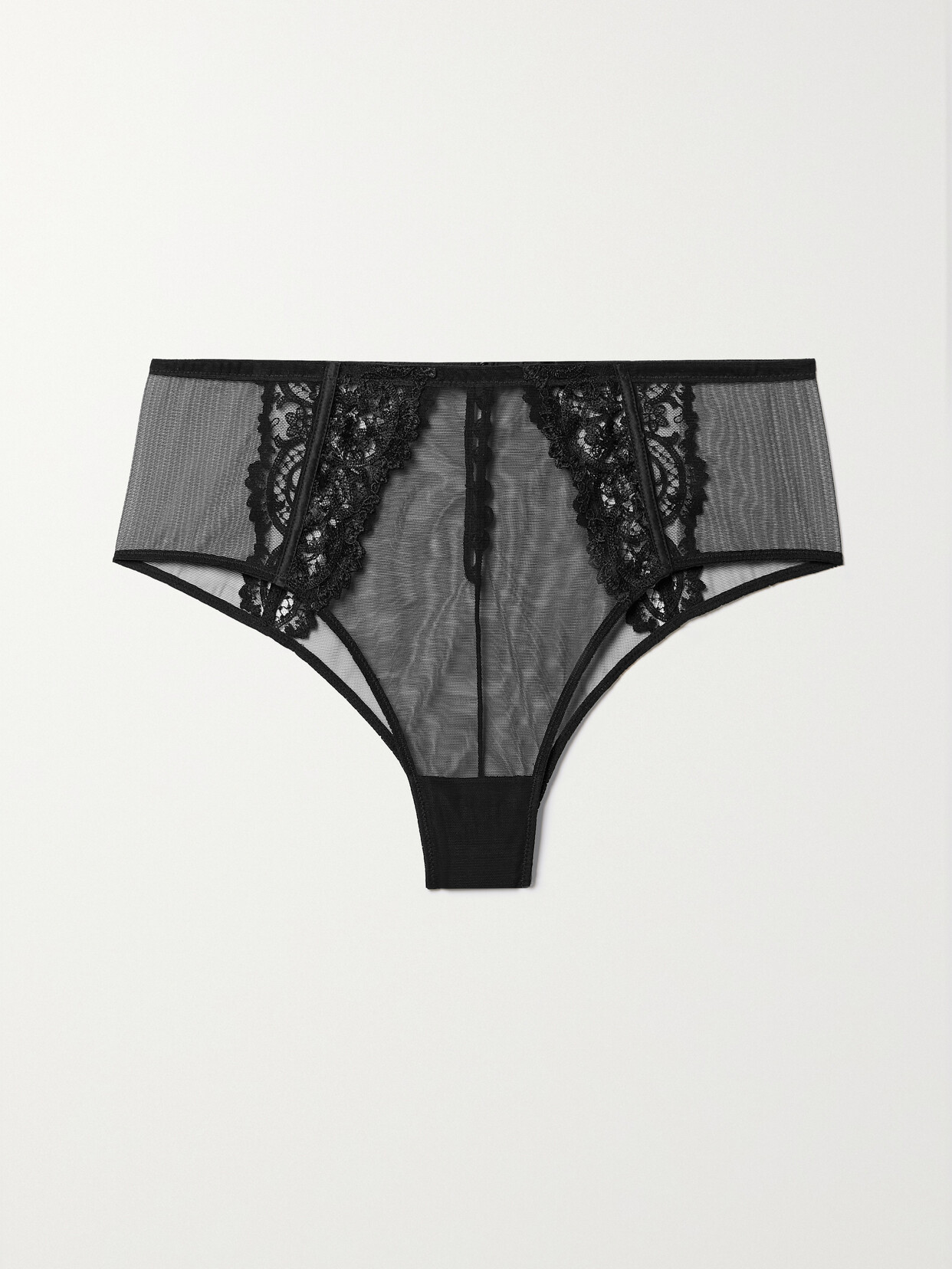 Kiki de Montparnasse Juliette Silk-blend Satin-trimmed Embroidered Tulle Briefs - Black