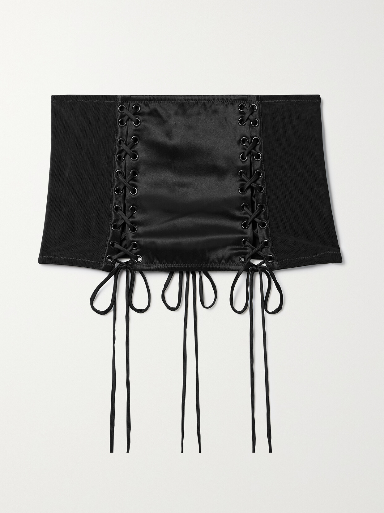 Kiki De Montparnasse La Madame Mesh-paneled Silk-satin Corset In Black