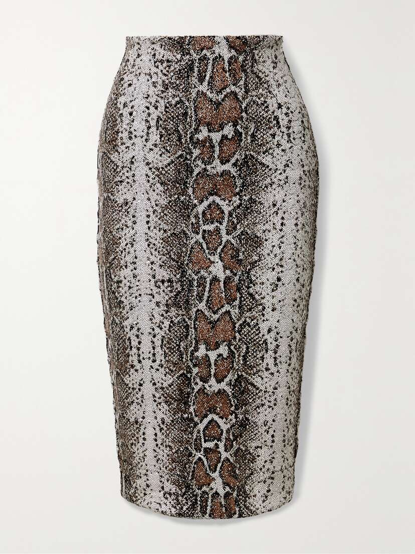 Commando Snake-effect Sequined Stretch-jersey Midi Skirt
