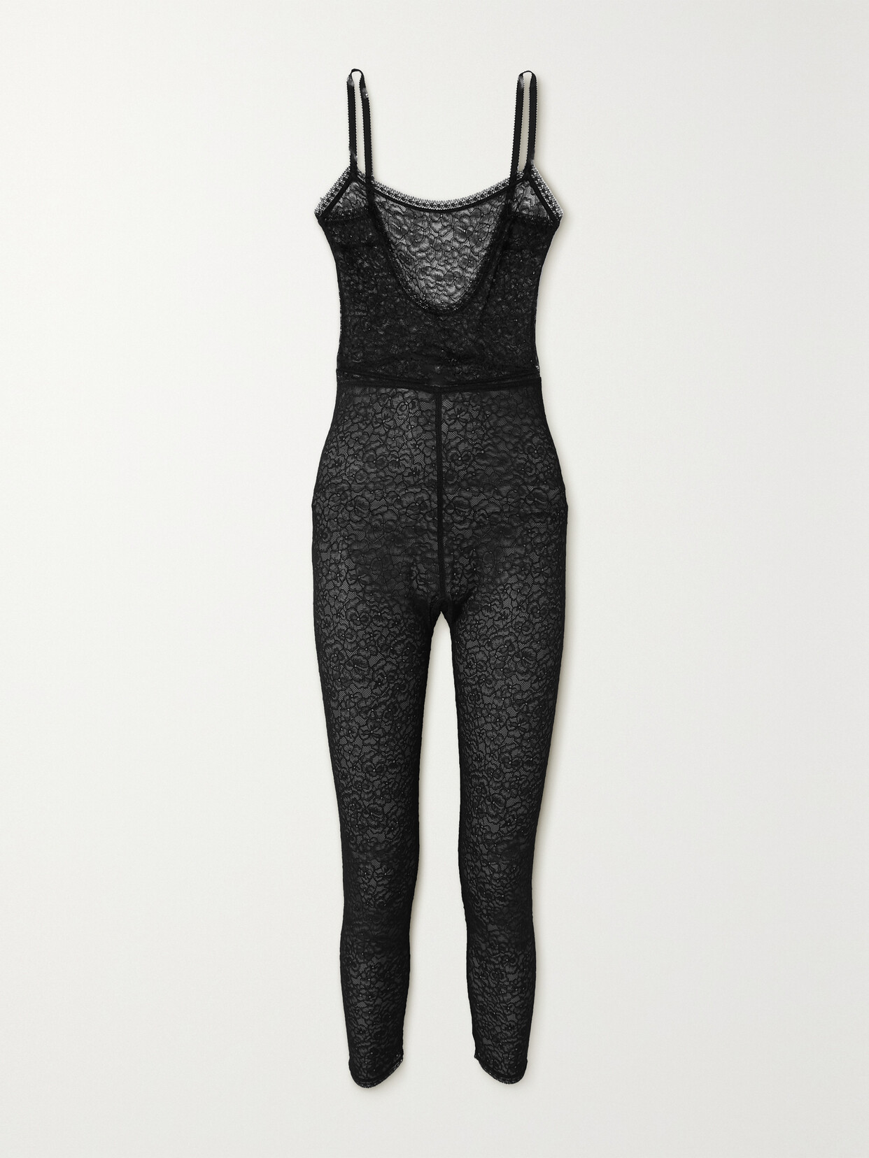 Eres Pensees Caline Satin-trimmed Lace Bodysuit In Black