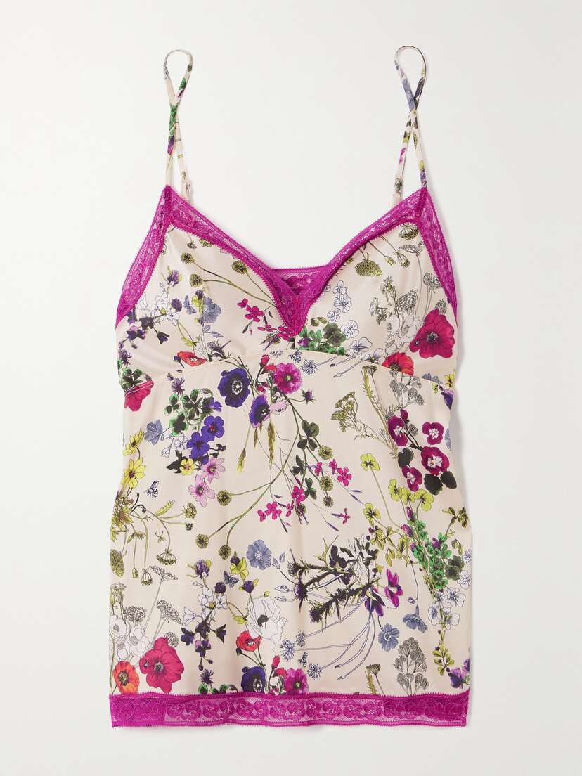 Eres Herbier Caracole Lace-trimmed Floral-print Silk-twill Camisole