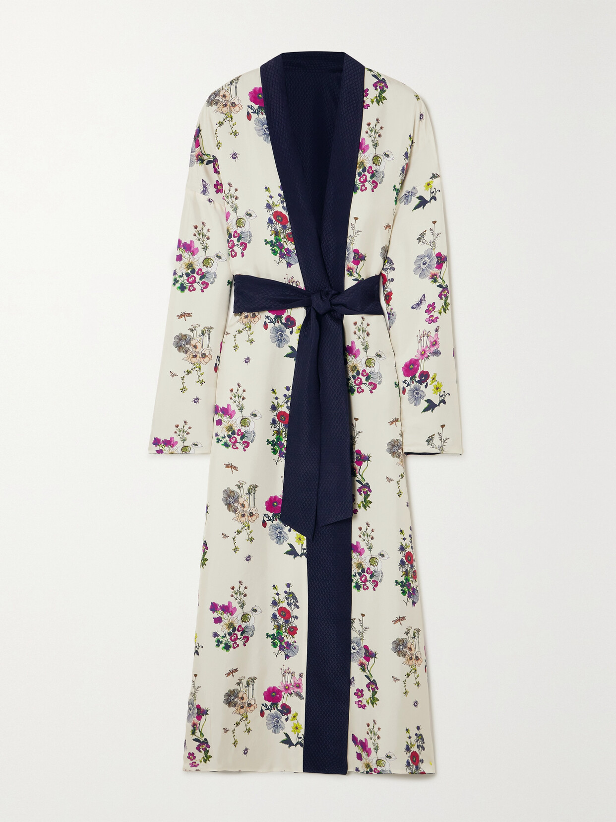 Eres Herbier Bouquet Reversible Printed Silk-twill And Quilted Jacquard Robe In Cream